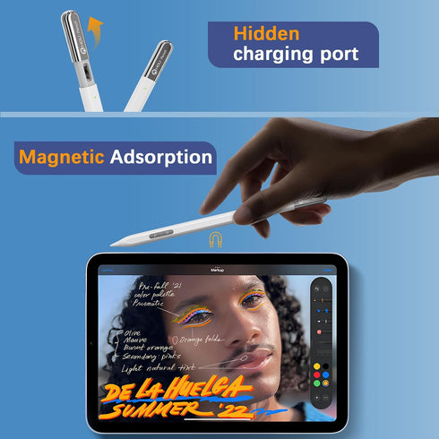 HOU Pencil for iPad Air 13/11 2024, Quick Undo & Eraser, Hidden Charging Port, Compatible with iPad 10/9/8/7/6, Air 13''/11''/5/4/3, Pro 11''/12.9...