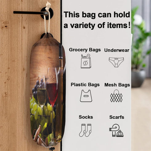 Glasses of Red Wine Plastic Bag Holder, Grapes Wooden Grocery Bag Storage Holder Garbage Shopping Bag Trash Bags Organizer for Kitchen Home...