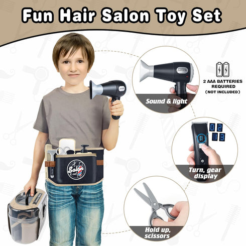 WishaLife Kids Barber Shop Playset - Kids Hair Cutting Kit, Kids Shaving Kit for Boys Role Play, Kids Hair Salon Playset, Pretend Play Toy Gift fo...