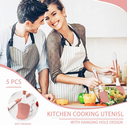 Silicone Kitchen Cooking Utensils Set Heat Resistant, 5 Pcs Silicone Spatula Set for Baking Cooking Mixing, Silicone Cooking Utensils Set for Nons...