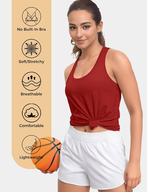 Tank Top for Women 2024, Workout Tank Tops Woman, Long Athletic Racerback Tank Tops for Women, Compression Sleeveless Shirts (X-Large, Red)...