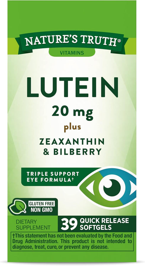 Lutein and Zeaxanthin Supplement | 20mg | 39 Softgels | with Bilberry | Non-GMO & Gluten Free | by Nature's Truth...