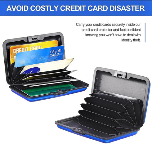 BBTO 2 Pieces Credit Card Holder Slim Mini Rfid Blocking Credit Card Protector Aluminum Business Box Metal ID Organizer Wallet with 6 Slots for Wo...