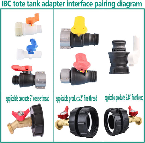 275-330 Gallon IBC Tote Water Tank Adapter(2.4" Fine Thread)?IBC Tote Adapter with 1/2 NPT Thread Garden Hose Ball Valve(Lead-Free),IBC Tote Fitti...
