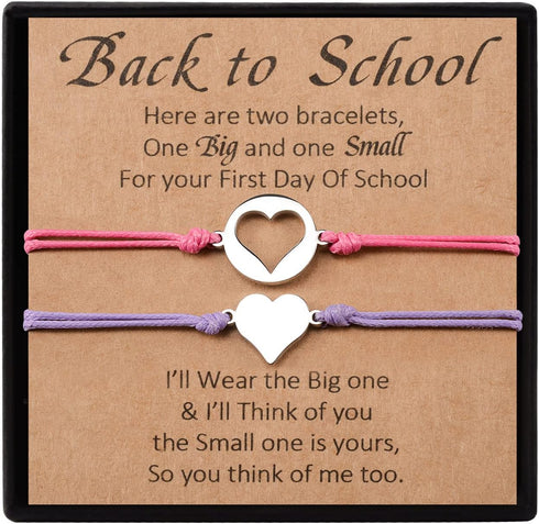 YELUWA 2 Pcs Back to School Gift, First Day of School Gift, Lovely Charm Bracelets Set for Daughter/Son from Mother Mommy and Me Jewelry with Gift...