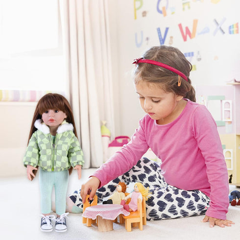 Doll Clothes 3 Pc. Set Light Green Grey Plaid Hooded Thick Coat Checkerboard Jacket with Long Sleeve, Warm Doll Outfit Hoodie Snowsuit Fits for 18...