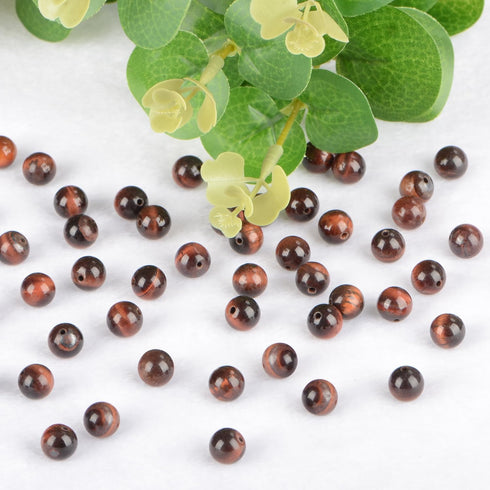 8mm 100pcs Natural Stone Beads Red Tiger's Eye Round Genuine Stone Beading Loose Gemstone Hole Size 1mm DIY Charm Smooth Beads for Bracelet Neckla...