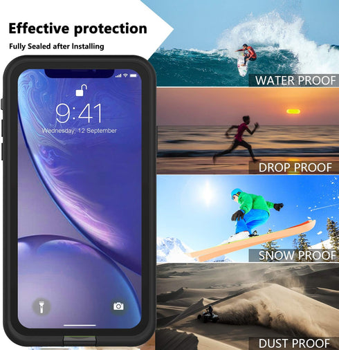 Waterproof Case,Retail Packaging,Rugged Heavy Duty Wireless Charging Full Body Protective with Built-in Screen Protector Clear Case for iPhone XR ...