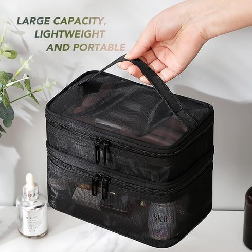 Travel Makeup Bag Organizer Case for Women: Clear, Compact, and Stylish Cosmetic Pouch with Zipper for Makeup Essentials...
