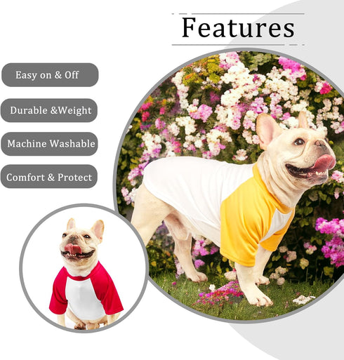 Dog Clothes for Small Dog, Breathable Stretchy Dog Raglan Shirt, Soft Comfortable Cat Puppy Kitten Pet Apparel Outfits (S?1-4lb?, Yellow & Red)...