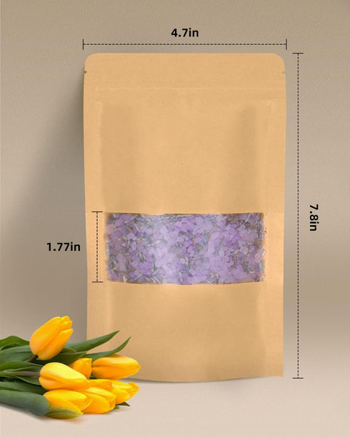 50pcs Kraft Bags with Window 4.7x7.8 Inches Brown Reusable Sealable Zip Lock Food Storage Stand up Paper Pouches for Home or Business...