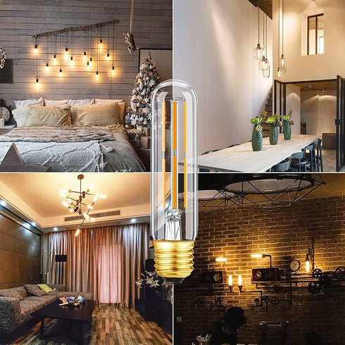 Leools T10 Led Bulb,Dimmable 6W Led Tubular Bulbs,E26 LED Edison Bulb, 60 Watt Incandescent Bulb Equivalent,Warm White 2700K, Clear Glass, E27 Lam...