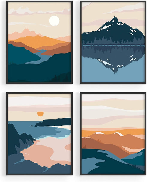 HAUS AND HUES Nature Wall Art - Mountain Landscape, Geometric Abstract, Adventure Decor...