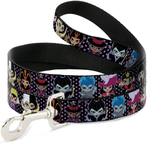 Disney Pet Leash, Dog Leash, Disney Sweet Chibi Villain Poses Polka Dot Black Lavender, 4 Feet Long 1.0 Inch Wide...