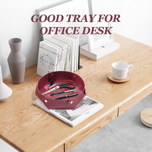 2PCS Leather Portable Tray, Foldable Storage Box, Men's Desk Storage Tray for Wallets Watches Keys Coins Cell Phones, Valet Tray Table Small Tray,...