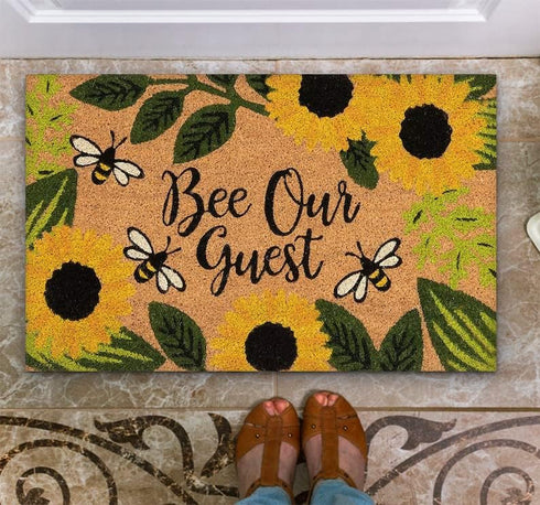 Door Mat Bee Our Guest Sunflower Welcome Non-Slip Mats Funny Doormat Decor for Bathroom Kitchen Front Porch Rugs Home Decor Entrance 16*24in/40*60...