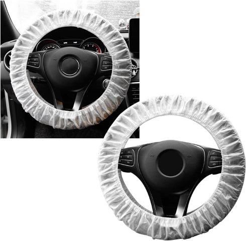 Ziciner 50 PCS Disposable Steering Wheel Cover, Universal Non-Woven Car Steering Wheel Protectors with Elastic Trims, Perfect for Automotive Servi...