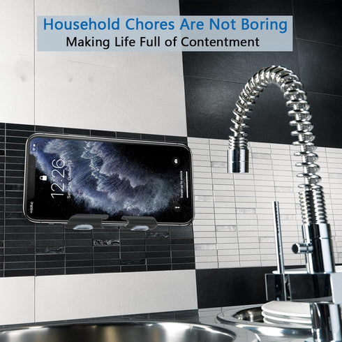 Shower Phone Holder with 2PCS Adhesive Stickers,Wall Mount Phone Stand for Bathroom,Kitchen,Office and More,Compatible with Smartphone(Black-Gray)...