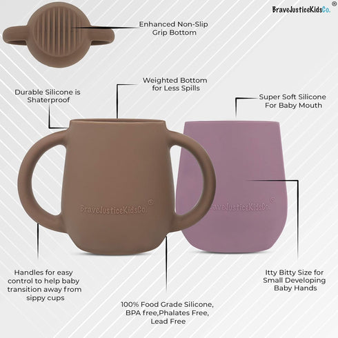 | Teenie Tiny™ Silicone Developmental Baby-Led Weaning Drinking Cups (2 pack) (Warm Taupe and Mauve)...