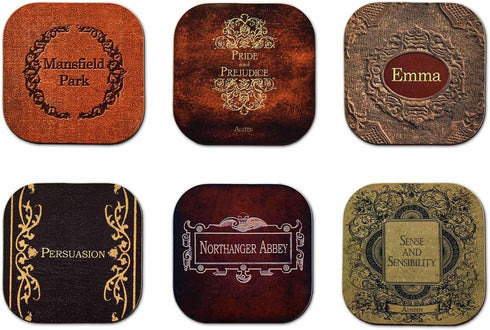 Jane Austen Books Coaster Set- 6 Piece Wood Coaster Set...