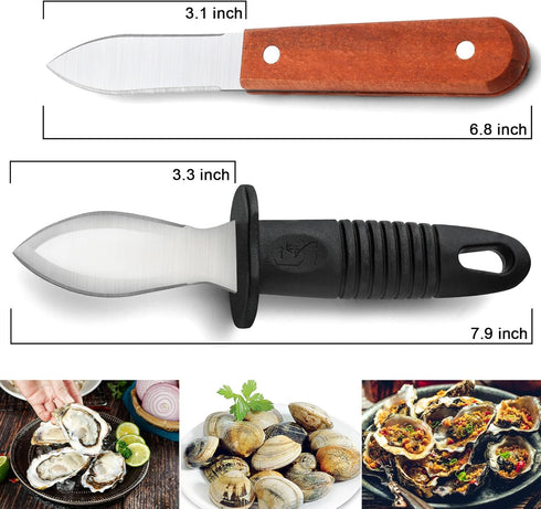 6.8’’ and 7.9’’ Stainless Steel Oyster Shucking Knives and 4Pieces of Level 5 Cut-Resistant Gloves (L), Oyster Knife Suitable For All Kinds of She...