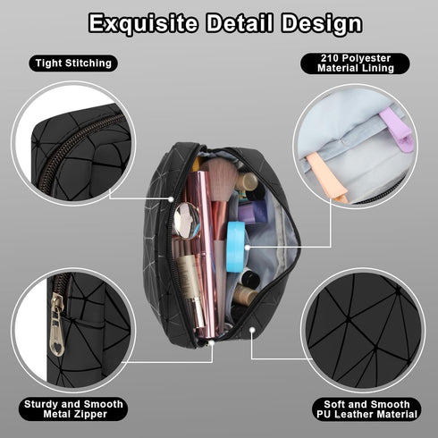 Makeup Bag for Purse, 8.1" x 4.9" Portable Small Cosmetic Bag for Girls Women, Small Travel Makeup Organizer Bag (Black)...