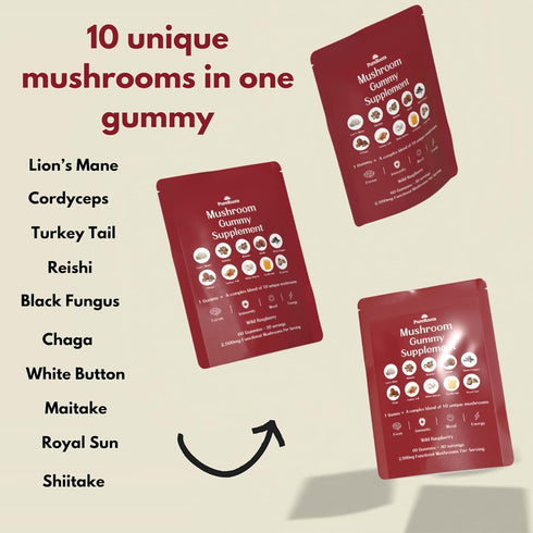 Pure Roots Mushroom Gummies – 60 Count Raspberry Flavored Mushroom Supplement Brain Gummies – 2500mg Vegan Friendly Focus Gummies Lions Mane Suppl...