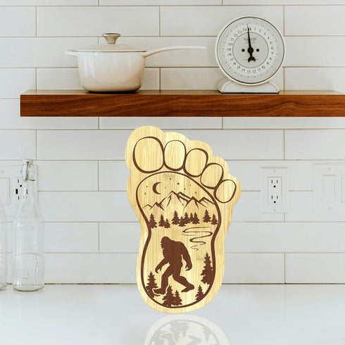 Sasquatch Charcuterie Board, 12.6" X 7.6" Unique Bigfoot Gifts, Footprint Cheese Board & Serving Tray for Anniversary Birthday Party Christmas Wed...