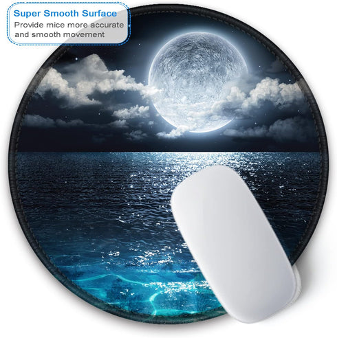 BOSOBO Mouse Pad, Round Moon Lake Mouse Mat, Cute Mouse Pad with Design, Non-Slip Rubber Base Mousepad with Stitched Edge, Waterproof Women Office...
