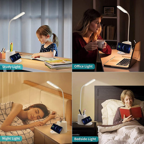 Small Desk Lamp with Wireless Charger, Desk Lights for Home Office - LED, White,Brightness Adjustment, 3 Color Modes,500LM, Study Lamp with Pen Ho...