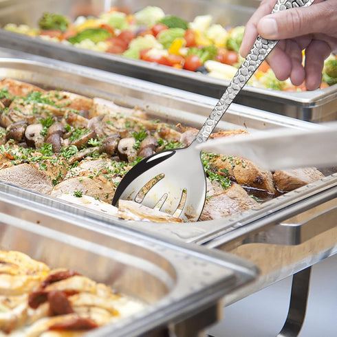 Hammered Serving Spoons, E-far 8-Piece Metal Serving Utensils Set - Solid Spoon x 4, Slotted Spoon x 4, Stainless Steel Hostess Tablespoons Set Se...