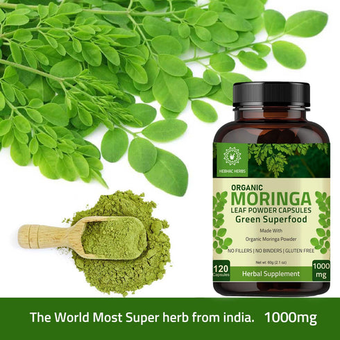 Organic Moringa Capsules 120 Capsules 1000mg – Organic Moringa Oleifera Leaf Powder Capsules Leaf Energy, Metabolism, & Immune Support nutrient-ri...