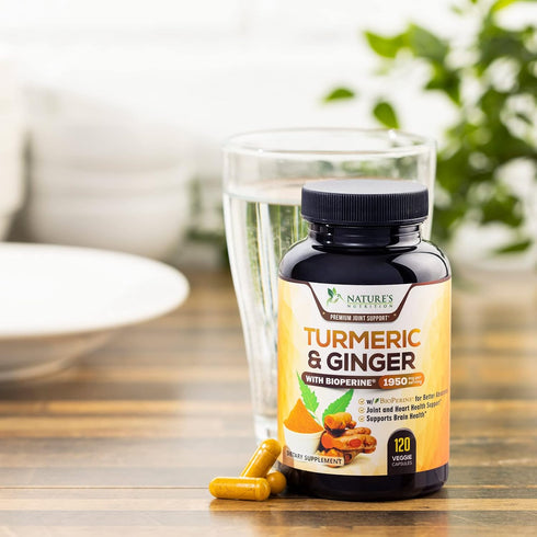 Turmeric Curcumin with BioPerine & Ginger 95% Curcuminoids 1950mg - Black Pepper Extract for Max Absorption, Nature's Joint Support Supplement, He...