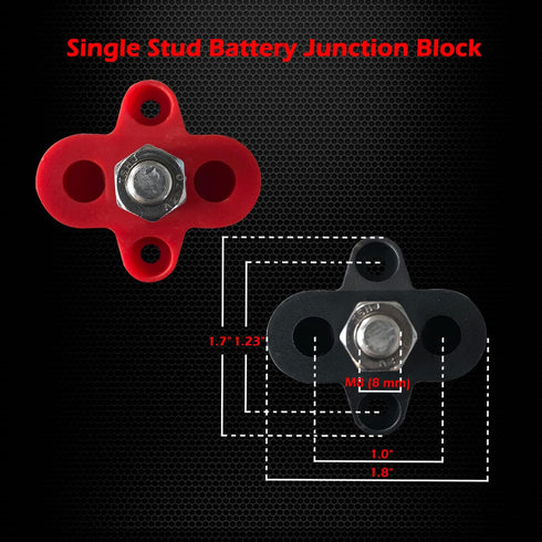Ampper 5/16" Power Distribution Block Busbar, M8 Single Stud Bus Bar 12V 200A Battery Junction Post Terminal Distribution Block for Auto Boat (Red...