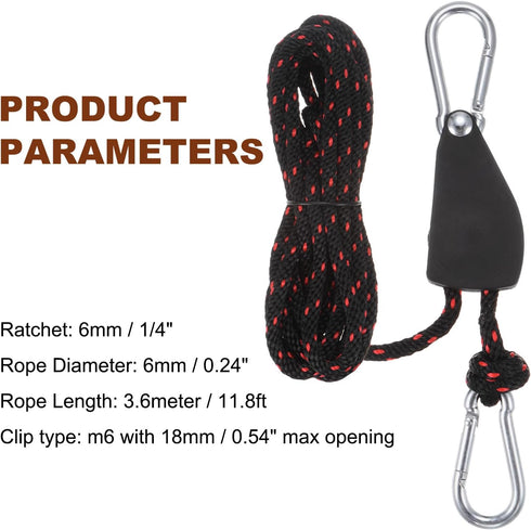 uxcell 2pcs 1/4" (6mm) Adjustable Ratchet Rope Hanger with Metal Gears 11.8ft (3.6meter) Strap, Ratcheting Pulley System Bungee Cord for Hanging P...