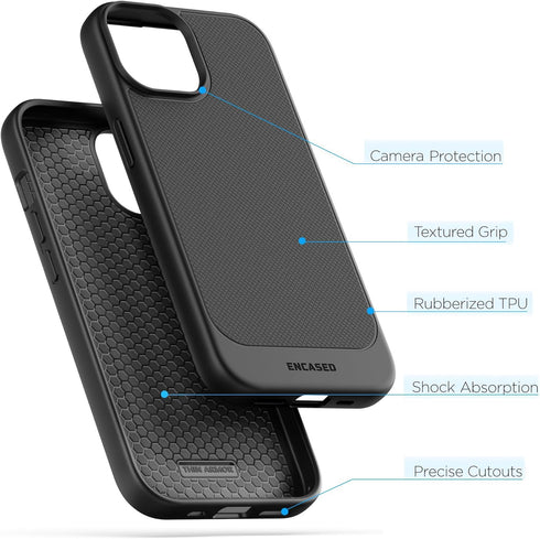 ENCASED Privacy Case Designed for iPhone 15 (2023) Flexible Slim-fit Grip Cover with Anti-Spy Screen Protector, 9H Tempered Glass (Black)...