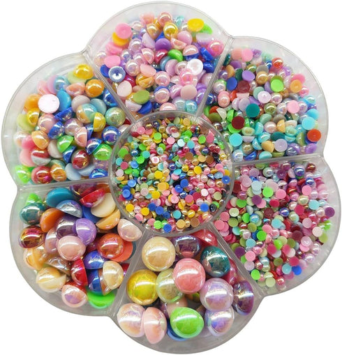 Chenkou Craft 3000PCS 1 Box 7 Sizes (2.5/3/4/5/6/8/10mm) Round Flatback Imitation Half Pearls Bead Loose Beads Gem (Half Ball/Bright Color)...