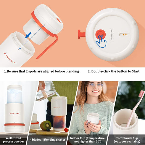 EASEHOLD Portable Blender, Personal Blender for Shakes, Mini Blender USB Magnetic Rechargeable, Travel Juicer Cup with Ultra Sharp 4 Blades, BPA-F...