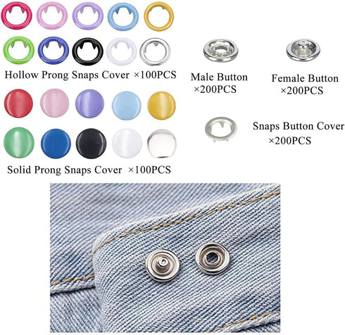 Minestylish 200 Sets Metal Snaps Buttons with Fastener Pliers Press Tool Kit Perfect for DIY Crafts Clothes Hats and Sewing, Snap Button Fasteners...