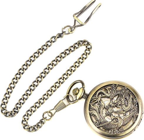ManChDa Mechanical Pocket Watch for Men Women Dragon and Phoenix Pocket Watch with Chain...