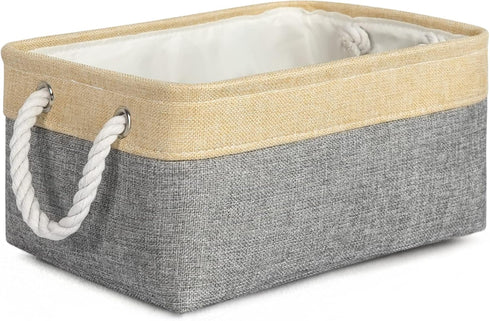 TheWarmHome Decorative Basket Rectangular Fabric Storage Bin Organizer Basket with Handles for Clothes Storage (Gold&Grey, Medium-1Pack,13.8L*9.8W...
