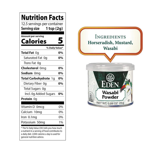 Eden Wasabi Powder, w/Real Japanese Horseradish, Fiery, Traditionally Made in Japan, 0.88 oz...