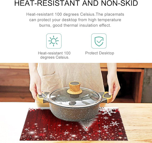 Naanle Winter Holiday Christmas Placemats Set of 4 Christmas Tree with Snowflake Heat-Resistant Washable Table Place Mats for Kitchen Dining Table...