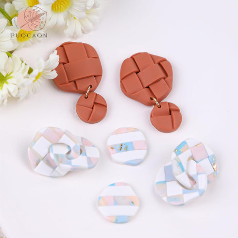 Puocaon Stripe Tools Clay Cutters - 6 Pcs Checkerboard Polymer Clay Cutters for Jewelry Making, Irregular Circle Clay Cutters for Polymer Clay Ear...