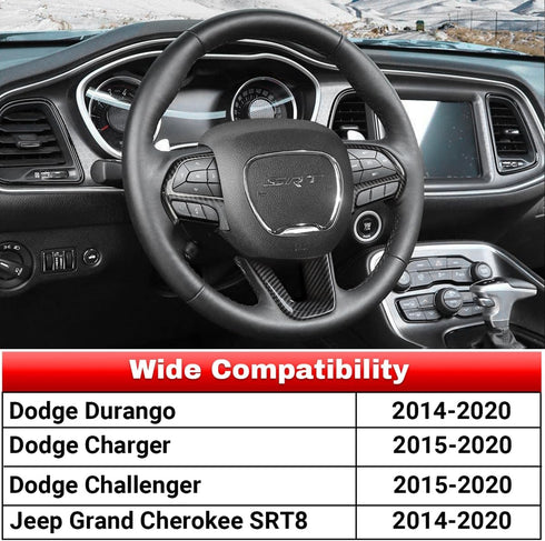Carbon Fiber Steering Wheel Trim for for Dodge Durango 2014-2021, Dodge Charger Challenger 2015-2021, Jeep Grand Cherokee SRT8 2014-2021 Steering ...
