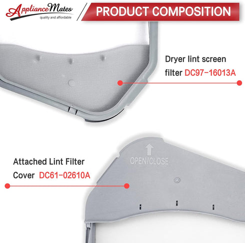 DC97-16013A Dryer Lint Trap Filter Screen Replacement for Samsung Dryer by APPLIANCEMATES Replaces DC97-16013B 2077180 PS4221239 EAP4221239 AP4559595