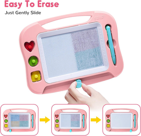 SGILE Magnetic Drawing Board for Kids, Colorful Erasable Doodle Board with Magnet Pen, Painting Sketch Pad with Three Stamps, Travel Toy, Birthday...