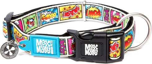 Max & Molly Comic Cartoon Dog Collar with Safety QR Code Dog Tag - Soft, Adjustable, & Waterproof Collar, Cute Summer Themed Designs for both Girl...