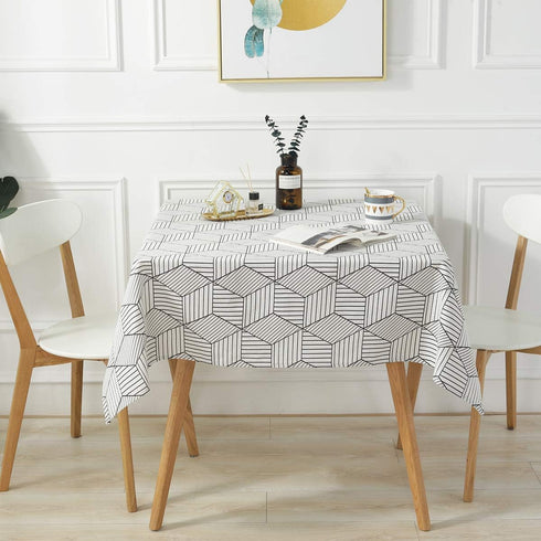 SASTYBALE Square Tablecloth Geometric Style Cotton Linen Table Cloth Dust-Proof Table Cover for Kitchen Dinning Tabletop Decoration (Square/Round,...