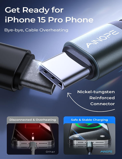 AINOPE USB C to USB C Cable 0.9FT, Car Carplay Cable for iPhone 15 USB A to USB C Cable for iPhone 15 Pro 60W Fast Charge USB C Cable for MacBook ...